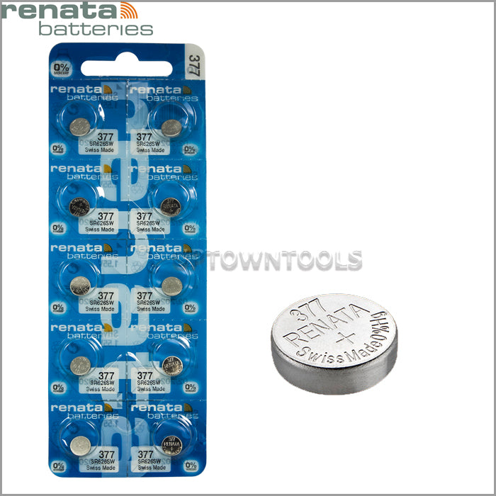 Mercury free box of 10 Renata 377 watch coin cell batteries