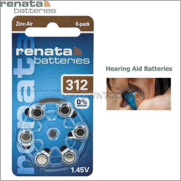 Renata Hearing Aid Batteries S/#312  ( Zinc Air ) 1.45V